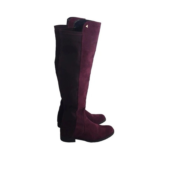 Guess Boots Over the Knee Womens Size 6 .5 Red Wine Faux Suede Pull-on Low Heel - Picture 1 of 6